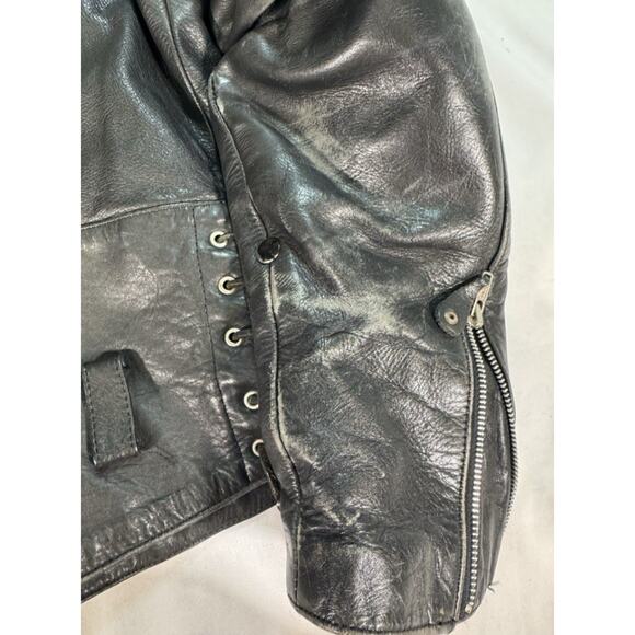 Vent Tech Black Vented Leather Motorcycle Jacket Green Flames Sz M - Picture 10 of 10